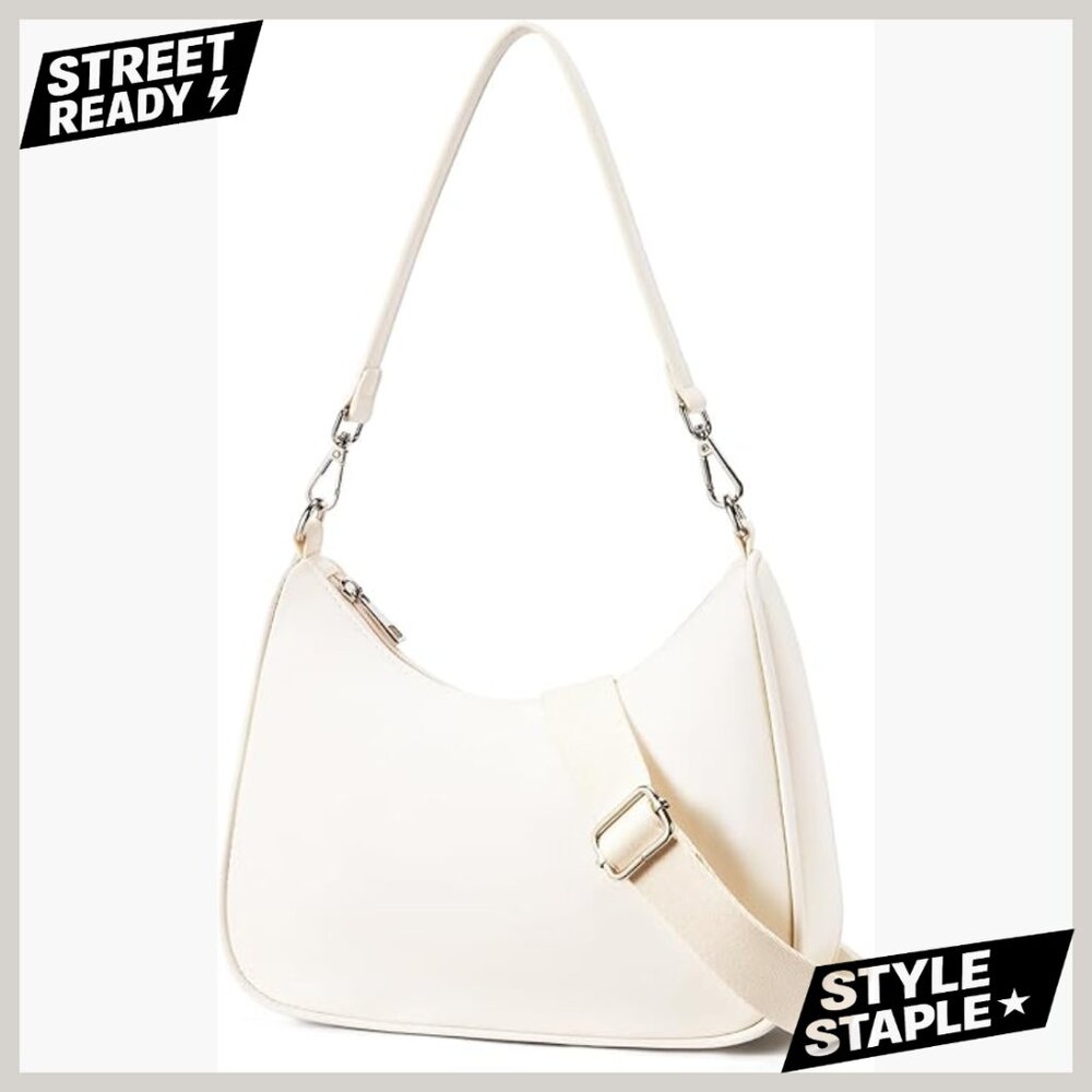 Small Nylon Crescent Shoulder Bag, 2-in-1 Crossbody, Adjustable Straps - Picture 1 of 7